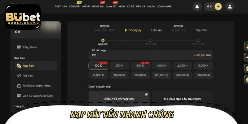 Nạp rút tiền là quy trình đơn giản, đã được nhà cái tối giản